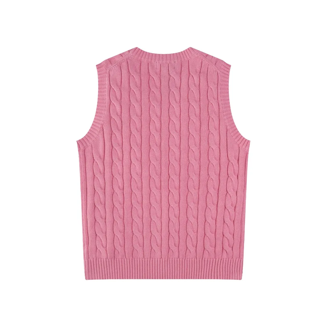 P176 #R82 Ralph Lauren Small Label Cable V Neck Vest Sleeveless Twist Sweater Women's Top Size: XS S M L Color: White Yellow Light Blue Pink Khaki Gray Navy Black Classic Cotton Yarn 100% White Cotton High Quality Classic Style Has Always Been Popular! The workmanship details are very good! Wearing a vest with a shirt is always the standard, with classic brand embroidery on the chest! All major stars have the same style! Best for couples. High quality goods! Xinjiang cotton micro-elastic and smooth fabric has excellent quality. Pure cotton is soft and skin-friendly. Length: 60/61/63/65 Bust: 44/46/49/52 Shoulder width: 36/37.5/39/41
